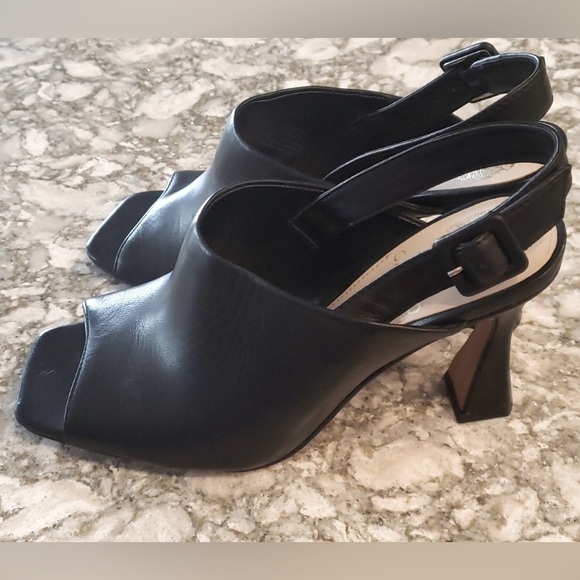 NEW Vince Camuto Releen Flare Heel Black Leather Slingback Square Toe Pumps - Picture 2 of 11